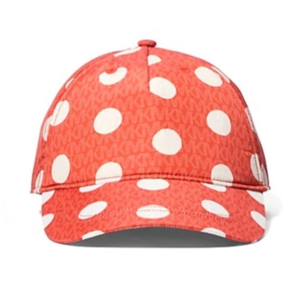 Michael Kors Coral Polka Dot Baseball Cap with Cream Dots